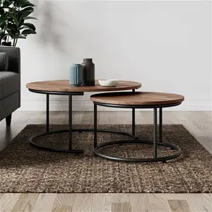 Dunelm Fulton Coffee Nest Of Tables, Pine Effect, Industrial, Medium Wood, Fulton Pine, Metal