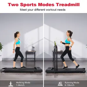 2 in 1 Folding Treadmill, Under Desk Electric Treadmill, Walking and Jogging for Home&Office(Black)