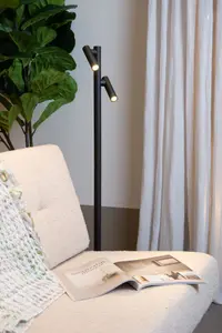 Lucide ANTRIM - Rechargeable Floor reading lamp - Battery - LED Dim. - 2x2,2W 2700K - IP54 - With wireless charging pad - Black