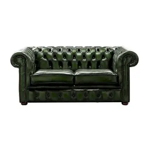 Chesterfield 2 Seater Antique Green Leather Sofa Settee Bespoke In Classic Style