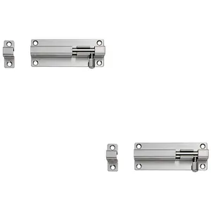 2 PACK - Straight Barrel Surface Mounted Sliding Door Bolt Lock 100mm x 38mm Bright Steel