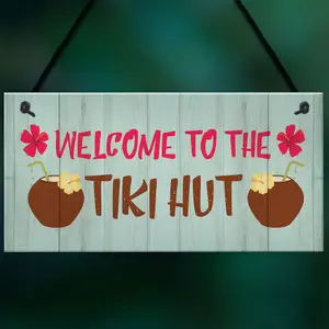 Red Ocean Tiki Hut Welcome Sign Novelty Home Bar Decor Signs Garden Signs Bar Plaques