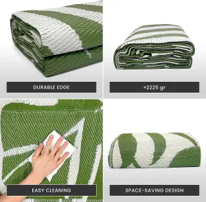 Extra Large Garden Outdoor Rug For Patio, Olive Green Tropical Leaf Waterproof Garden Rug 180 x 270cm