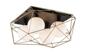 Luminosa Abraxas Globe Cage Semi Flush Ceiling Light, Black, Gold, E27