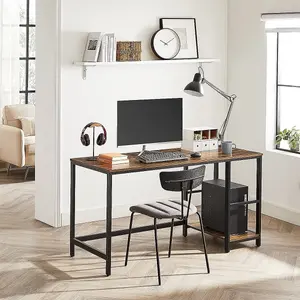 VASAGLE Office Writing Desk, Steel Frame Work Table with 2 Adjustable Shelves, Industrial Style, Rustic Brown and Black