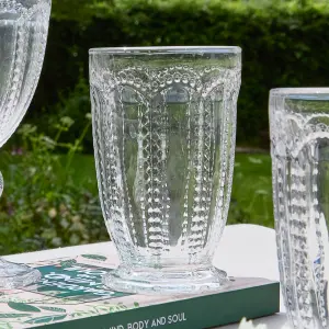 Set of 4 Vintage Luxury Drinking Clear Embossed Wine Glass Wine Goblets & Tall Drinking Glass Whiskey Glass Tumblers