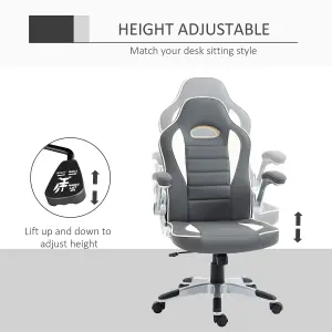 Vinsetto Home Office Chair Racing Gaming, Height Adjustable Rolling Swivel With Tilt Function PU Leather, Grey