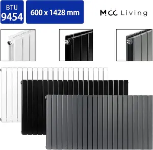 Designer Flat Panel Double Radiator 600x1428 Black by MCC