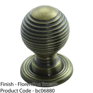 Reeded Ball Door Knob - 35mm Florentine Bronze Lined Cupboard Pull Handle & Rose