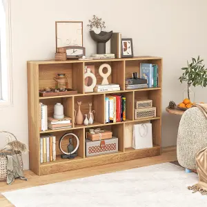 COSTWAY 10-Cube Bookshelf 140CM Wood Display Shelf 3-Tier Storage Organizer