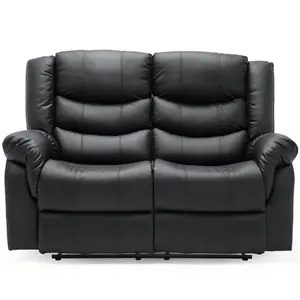 Seattle Manual High Back Bonded Leather Recliner 2 Seater Sofa (Black)