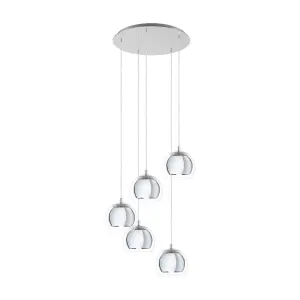 Pendant Ceiling Light Colour Galvanised Chrome Shade Clear Glass Bulb E27 5x28W