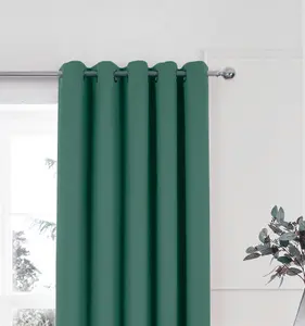 Home Curtains Woven Blockout 65w x 72d" (165x183cm) Green Eyelet Curtains (PAIR)