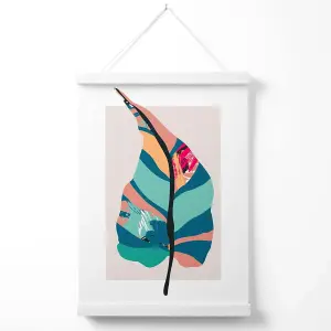 Tropical Plant Blue and Pink Boho Botanical Poster with Hanger / 33cm / White