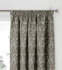 Home Curtains Georgia Chenille Fully Lined Floral 45w x 72d" (114x183cm) Natural Pencil Pleat Curtains (PAIR)