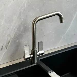 Liquida W18BN Twin Lever D Shape 360 Degree Brushed Nickel Kitchen Tap