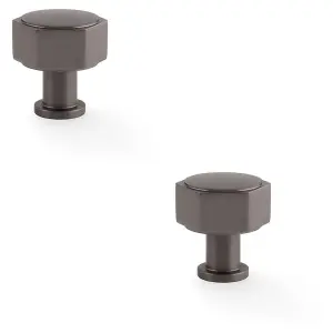 2 PACK - Industrial Hex Cabinet Door Knob - 33mm Dark Bronze Cupboard Pull Handle