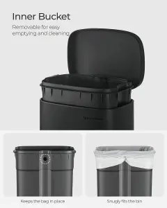 SONGMICS Rubbish Trash Can, Kitchen Bin, Pedal Bin, Trash Bin, Soft-Close Lid and Inner Bucket, Steel, Black