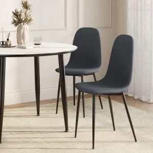 VonHaus Dining Chairs Set of 4, Charcoal Blue Kitchen Chairs with Black Metal Legs, Cord Effect Chairs for Dining