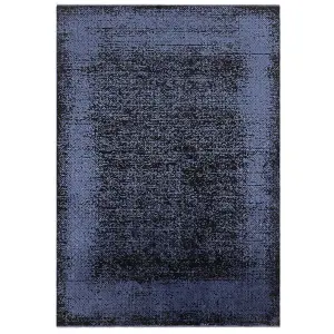 Indigo Black Abstract Modern Bordered Rug for Living Room and Bedroom-120cm X 170cm