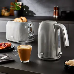 Geepas 2 Slice Bread Toaster & 1.7L Cordless Electric Kettle Combo Set 1750W Toastie Machine & 3000W Kettle, Grey