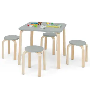 Costway 5 PCS Kids Table & Chair Set Square Table & 4 Round Chairs w/ Non-slip Foot Pads