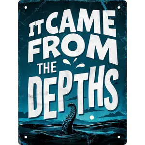 Grindstore It Came From The Depths Tin Plaque White/Dark Blue (10.1cm x 30.5cm)