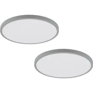 2 PACK Wall / Ceiling Light Silver 400mm Round Surface Mounted 25W LED 3000K