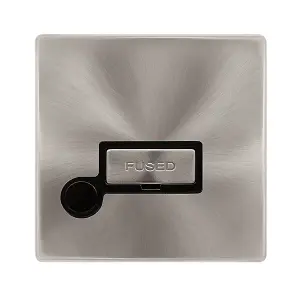 Brushed Steel Screwless Plate 13A Fused Ingot Connection Unit With Flex - Black Trim - SE Home