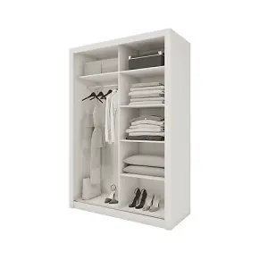 Elegant Sliding Door Wardrobe with Mirrors & Organiser Shelves in White (H2150mm x W1500mm x D600mm)