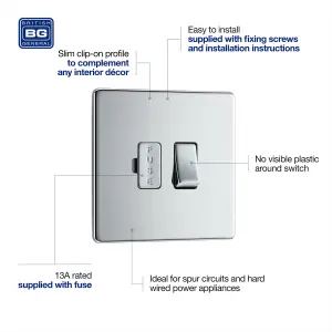 BG Electrical FPC50 Nexus Screwless Flat-Plate Switched Fused Connection Spur Unit Polished Chrome 13A