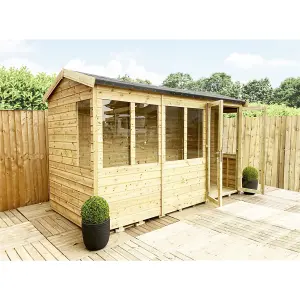 10 x 11 REVERSE Pressure Treated T&G Apex Wooden Summerhouse + Long Windows + Double Doors (10' x 11' /  (10ft x 11ft) (10x11)