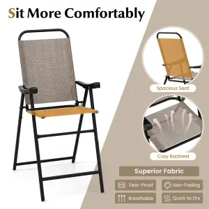 Costway 2Pcs Outdoor Bar Stool Chair Set Metal Frame High Top Garden Patio Folding Chair