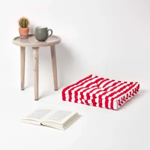 Homescapes Cotton Red Thick Stripe Floor Cushion, 40 x 40 cm