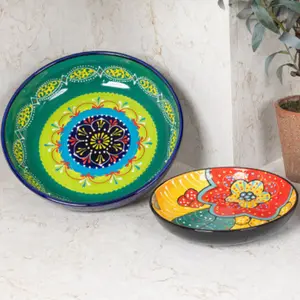 Classic Spanish Hand Painted Pattern Kitchen Dining Decor Large Bowl (Diam) 30cm Red/Yellow Flower