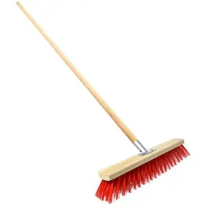 Heavy Duty Garden Broom with Handle, Outdoor for Wet & Dry Surfaces, 20" Synthetic Hard Bristle Sweeping Brush for Cleaning (Red)