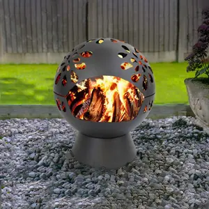 GardenCo Black Globe Fire Pit with Large 60cm Basket and Weatherproof Cover