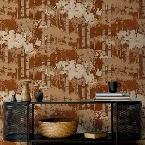 Grandeco Efferia Muted Trees Textured Wallpaper, Terracotta