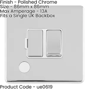 2 PACK 1 Gang 13A Switched Fuse Spur & Flex Outlet SCREWLESS POLISHED CHROME