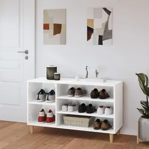 Berkfield Shoe Cabinet High Gloss White 102x36x60 cm Engineered Wood