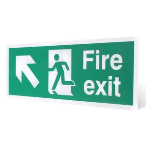 EAI - Fire Exit Sign Arrow Man Down Left 400x150mm Self Adh Semi Rigid PVC