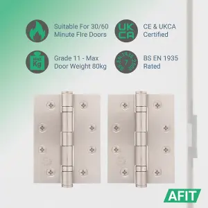 AFIT Satin Nickel Door Hinges - 4 Inch / 102mm  Internal Fire Door Hinges - 5 Pairs