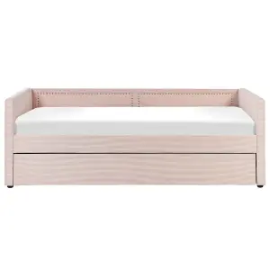 Corduroy EU Single Trundle Bed Pastel Pink MIMIZAN