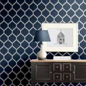 Muriva Blue Geometric Shimmer effect Embossed Wallpaper