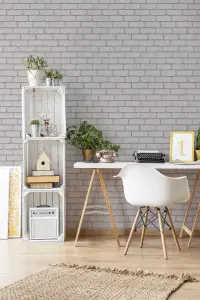 Fresco Mica Brick Effect White Wallpaper