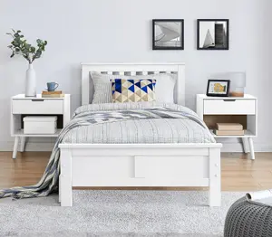 Furniturebox UK Azure White Wooden Solid Pine Quality Single Bed With Windsor Medium-Firm Coil Sprung Mattress (No Drawers)