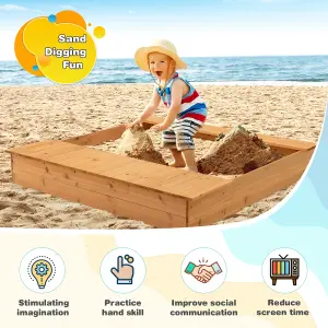 Costway Outdoor Wooden Kids Sandpit  Children Sandbox Play Station w/ Storage Boxes