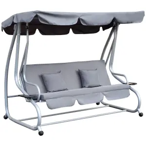 Outsunny 3 Seater Swing Chair for Outdoor w/ Adjustable Canopy, Grey