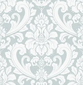 Boutique Adelina Duck egg Metallic effect Damask Embossed Wallpaper Sample