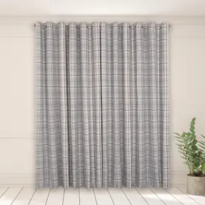 Woven Check Print Pair of Curtains, Grey - 66 x 54